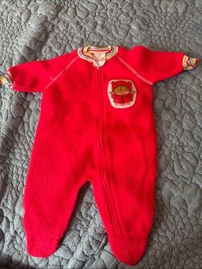 Vintage "little devil" bright Red Fleece Baby Footed One-Piece